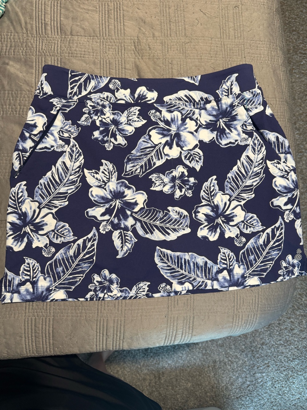 Tommy Bahama Navy Blue and White Floral A-Line Skort